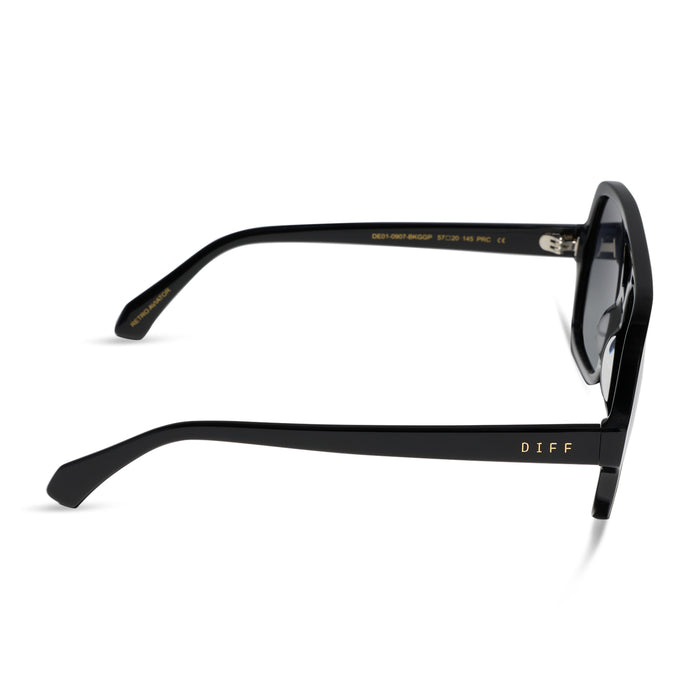 diff eyewear featuring the layton navigator sunglasses with a black acetate frame and grey gradient polarized lenses side view