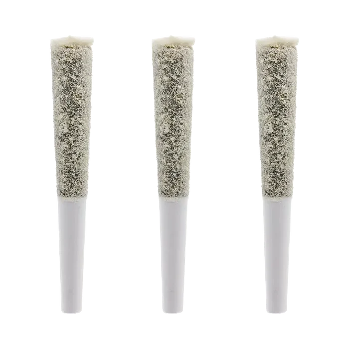 Three front-facing Live Resin Zlush Rntz Infused PR 3 x 0.6 g pre-rolls standing side by side on a white background.