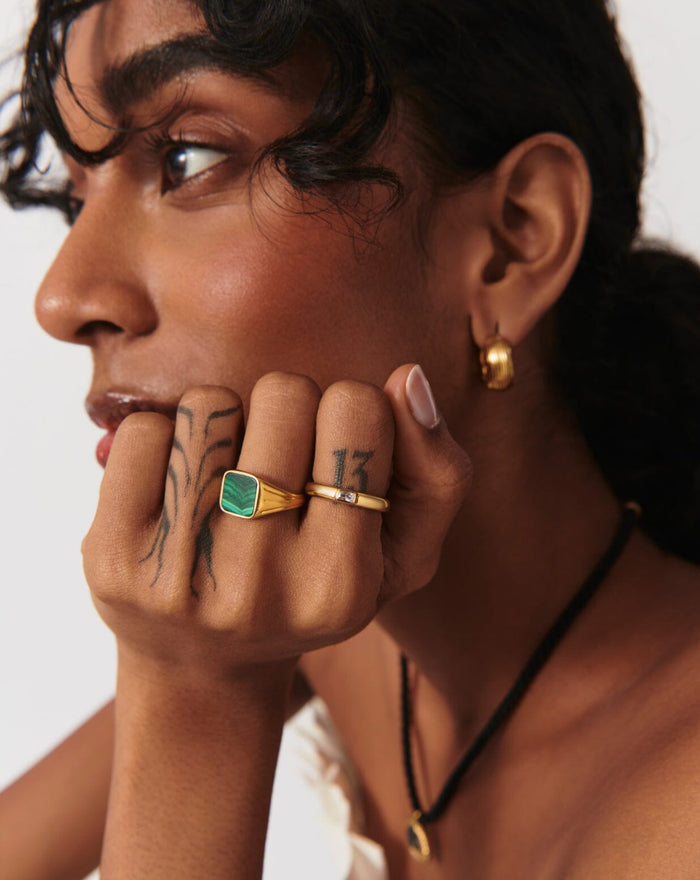 Lucy Williams Square Signet Ring | 18ct Gold Plated Vermeil/Malachite Rings Missoma
