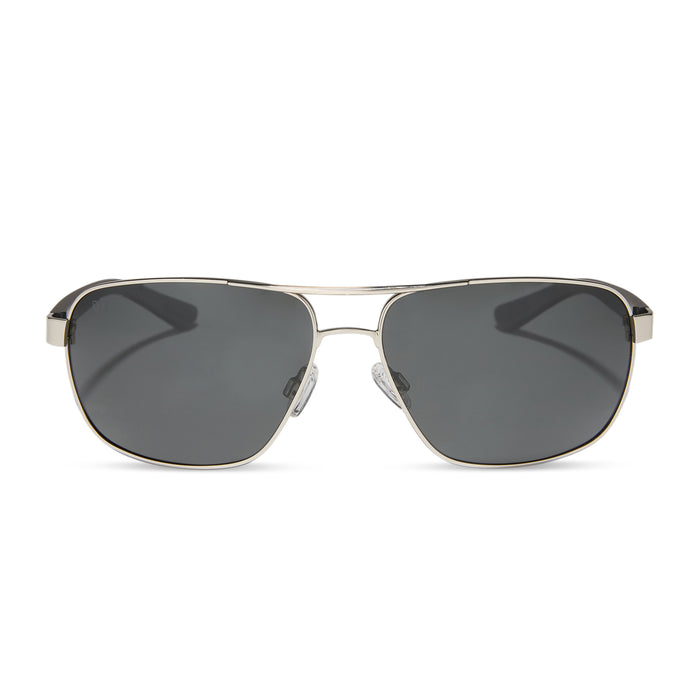 diff sport featuring the matchpoint aviator sunglasses with a silver frame matte black temples and grey polarized lenses front view