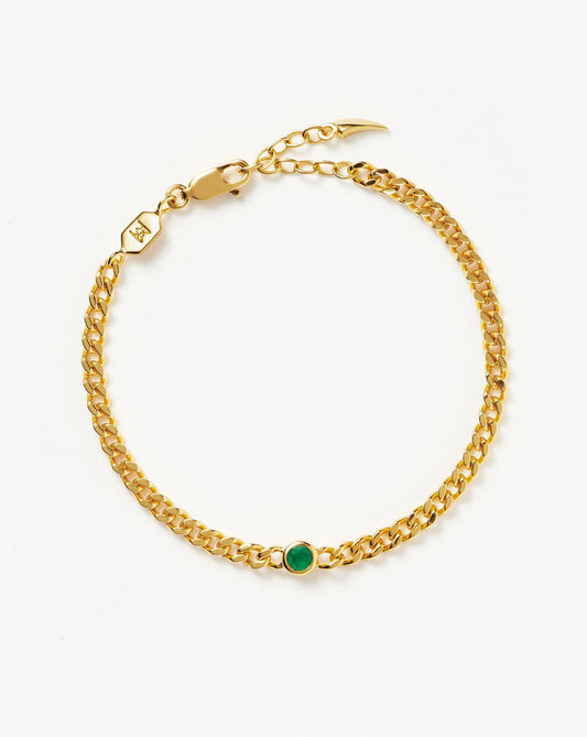 Birthstone Chain Bracelet - May | 18ct Gold Plated Vermeil/Dyed Green Chalcedony Bracelets Missoma