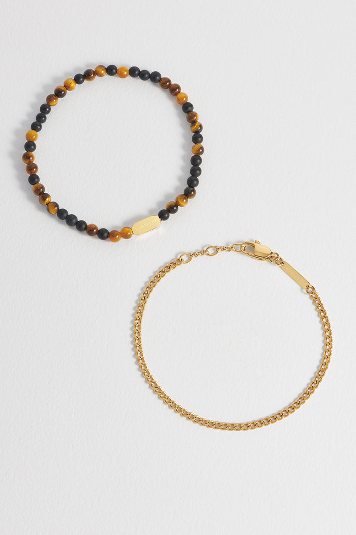 Men's Black Onyx and Tiger's Eye Duo Bracelet Set