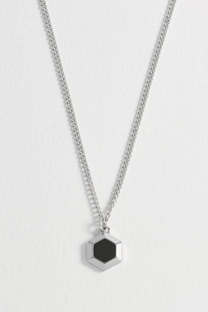Men's Black Onyx Hexagon Curb Chain Necklace