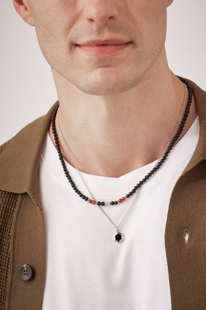 Men's Black Onyx Hexagon Curb Chain Necklace