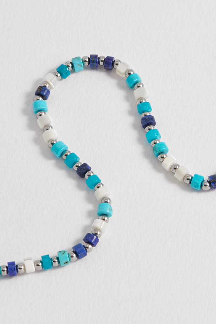 Men's Mixed Blue Gemstone Rondelle Necklace