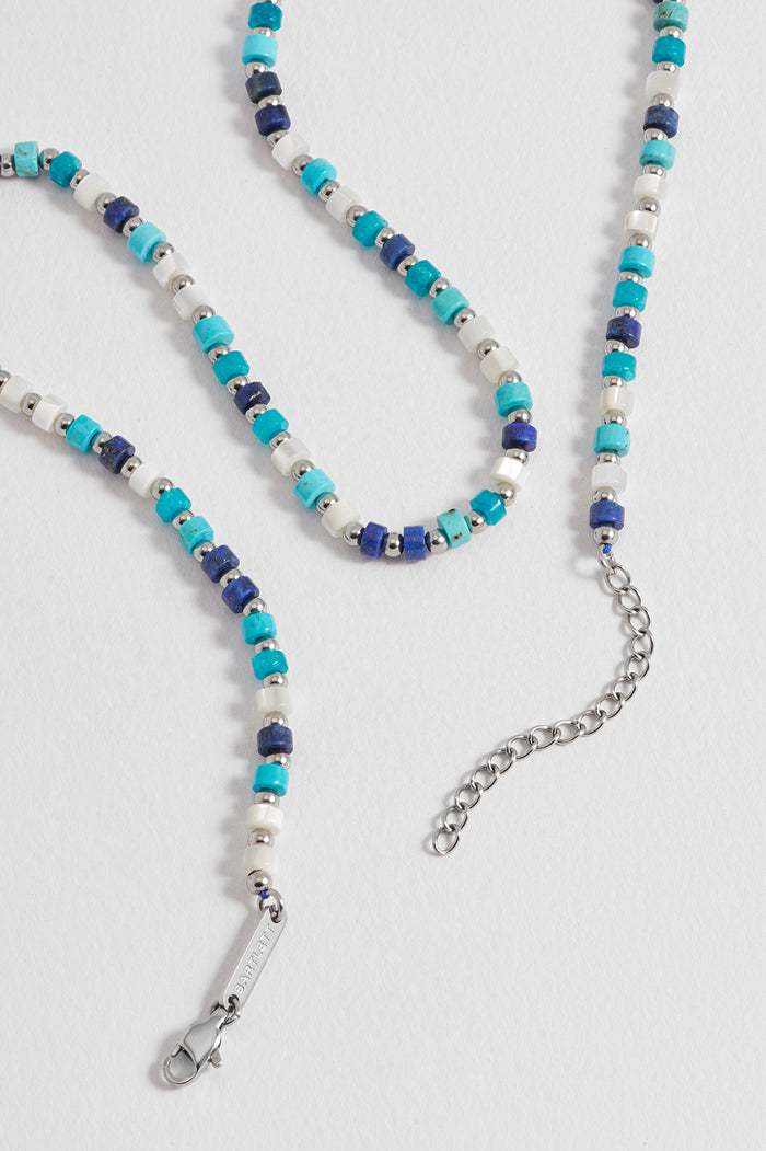 Men's Mixed Blue Gemstone Rondelle Necklace