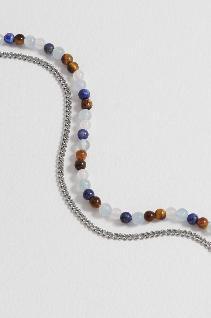 Men's Mixed Gemstone and Chain Duo Bracelet