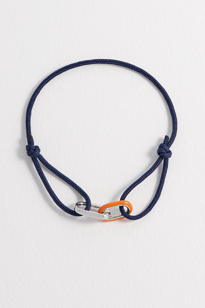 Men's Navy and Orange Double Link Carabiner Cord Bracelet