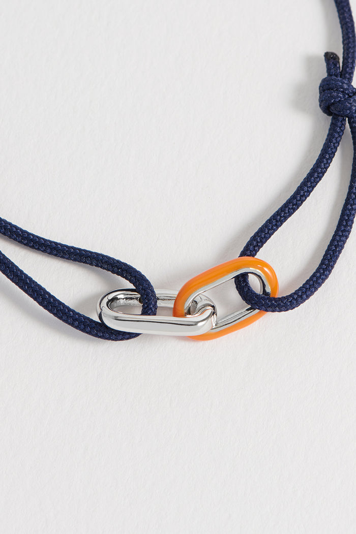 Men's Navy and Orange Double Link Carabiner Cord Bracelet