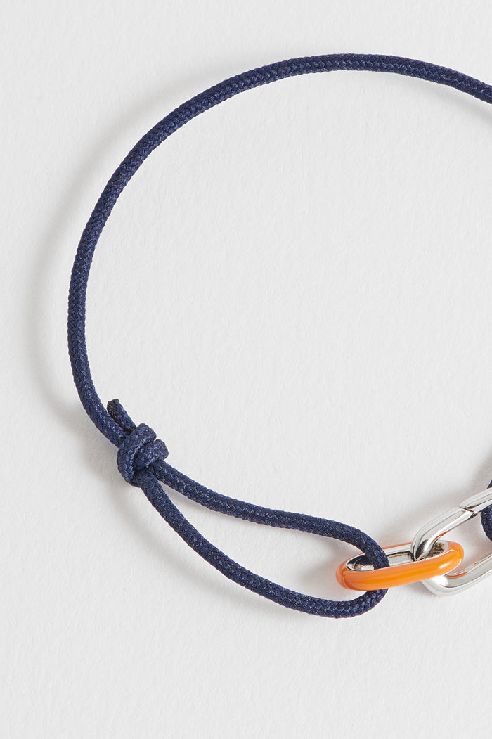 Men's Navy and Orange Double Link Carabiner Cord Bracelet