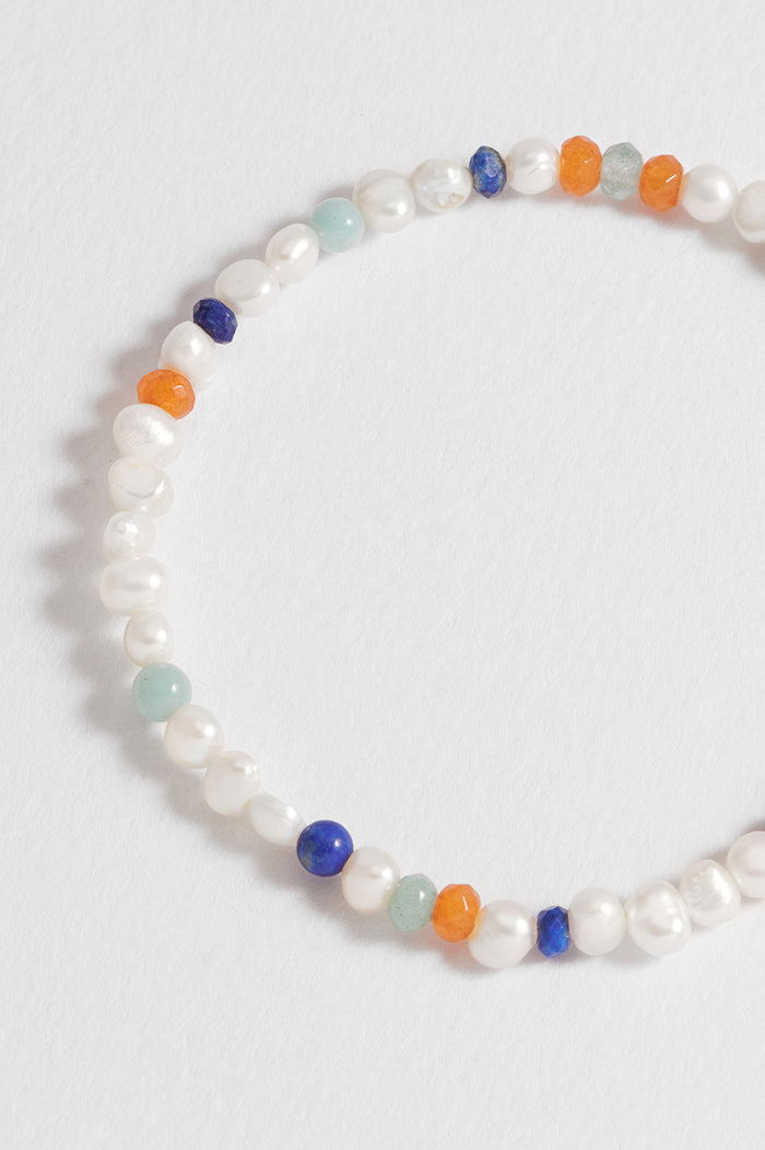 Men's Pearl and Mixed Gemstones Bracelet