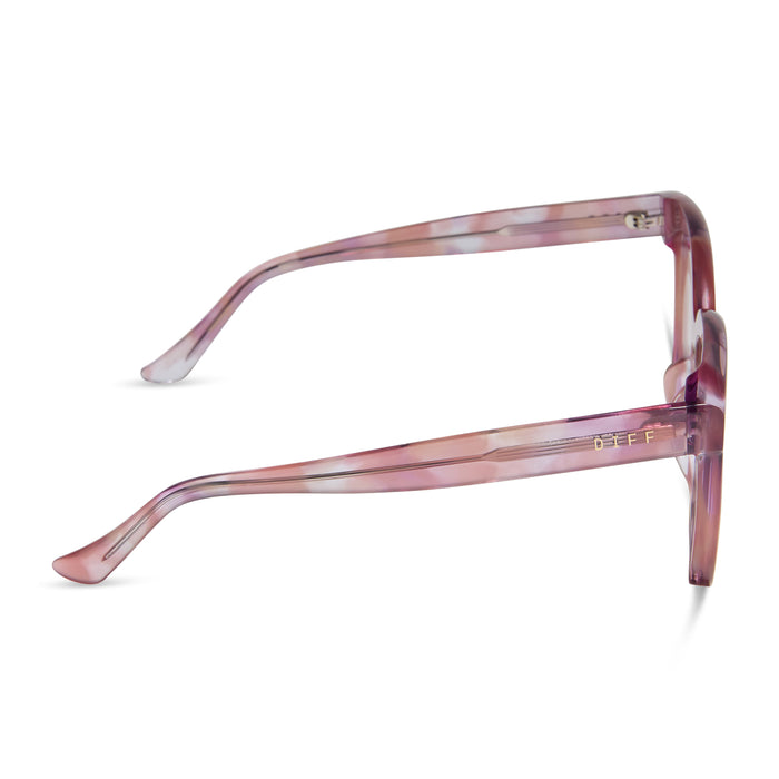 diff eyewear featuring the meredith square prescription glasses with a fleur pink tortoise frame side view