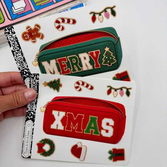 Merry Xmas Varsity Pouch Jumbo Journaling Sticker Pocket