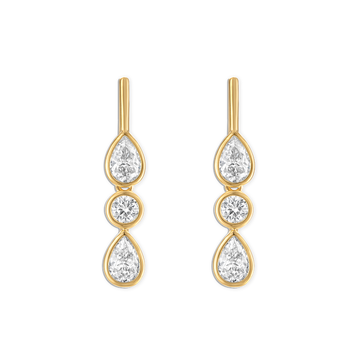 Mini Linea Bezel Drip Earring - vermeil bezel set pear and circle chain bar stud, 25mm
