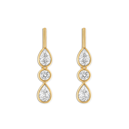 Mini Linea Bezel Drip Earring - vermeil bezel set pear and circle chain bar stud, 25mm