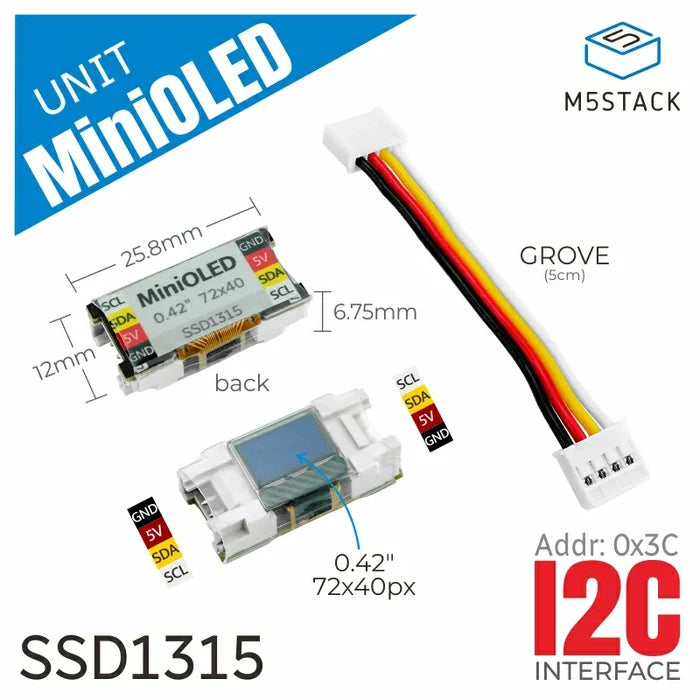 Mini OLED Unit 0.42" 72x40 Display - m5stack-store