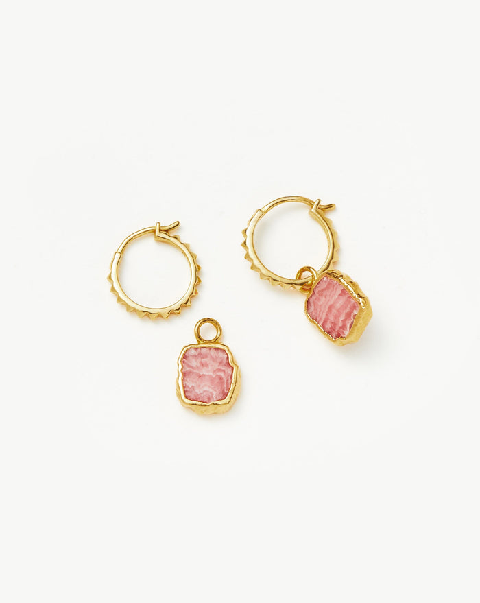 Mini Pyramid Charm Hoop Earrings | 18ct Gold Plated Vermeil/Rhodochrosite Earrings Missoma