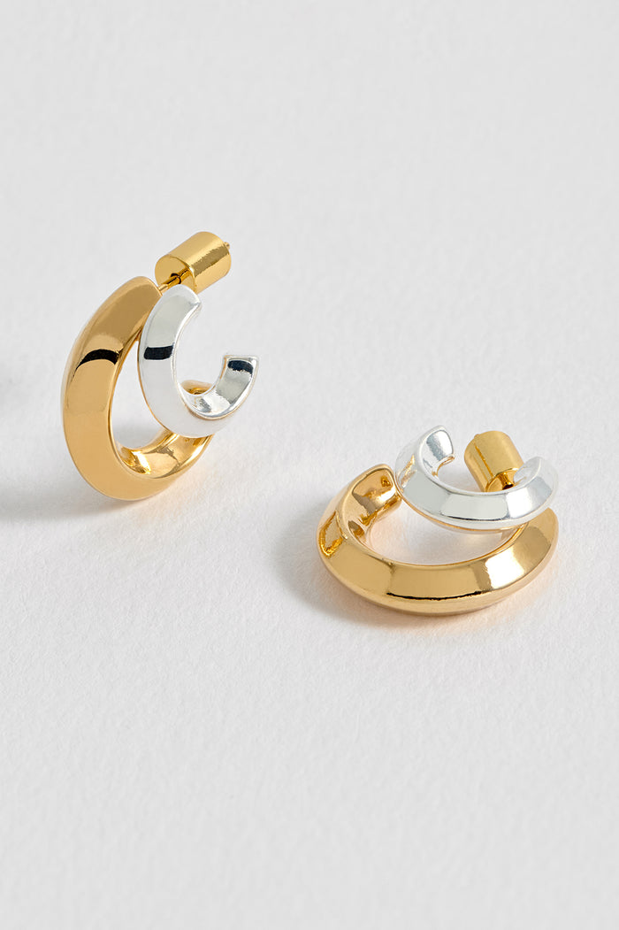 Mixed Metal Double Hoop Earrings