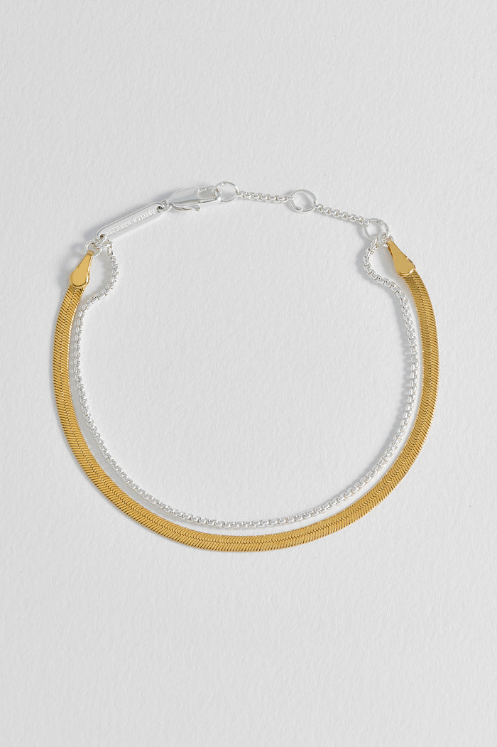 Mixed Metal Herringbone Chain Double Bracelet