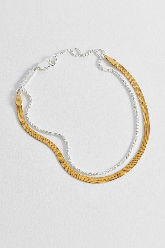 Mixed Metal Herringbone Chain Double Bracelet