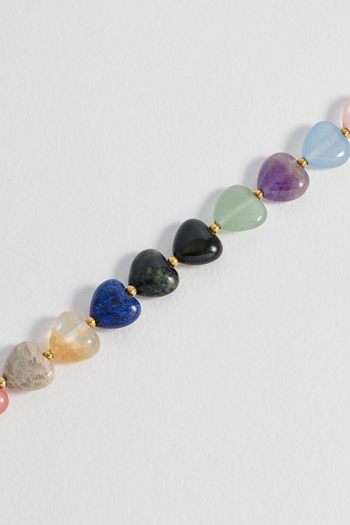 Multi-Gemstone Heart T-Bar Bracelet