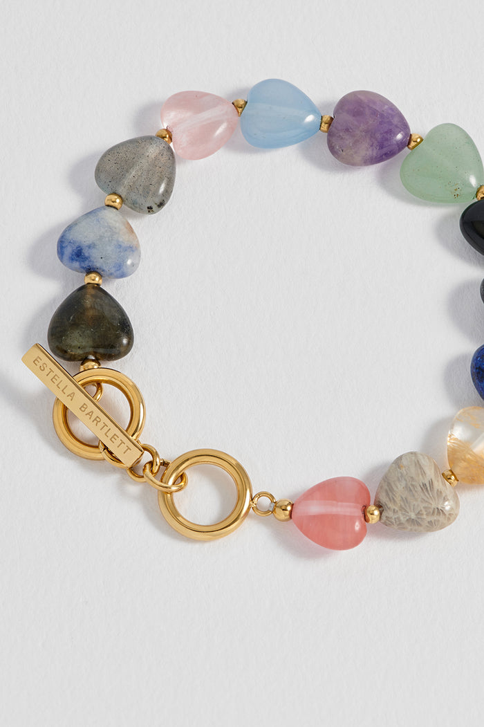 Multi-Gemstone Heart T-Bar Bracelet