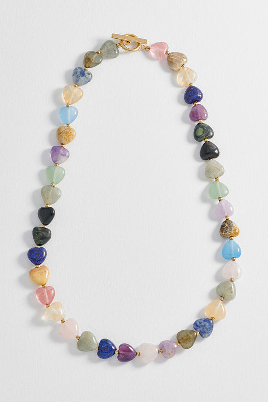 Multi-Gemstone Heart T-Bar Necklace