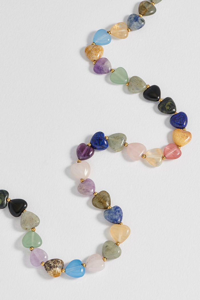 Multi-Gemstone Heart T-Bar Necklace