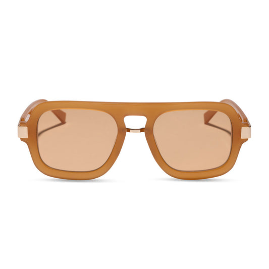 rachael kirkconnell x diff eyewear naomi aviator sunglasses with a mango frame and champagne tint lenses front view