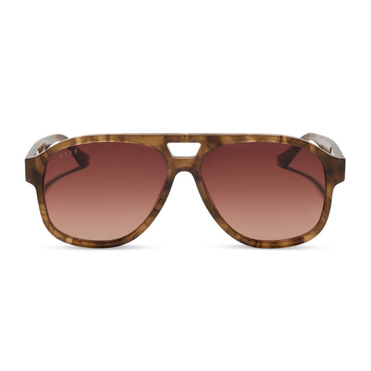 jessie james decker x diff eyewear featuring the nash navigator sunglasses with a black walnut tortoise frame and brown gradient lenses front view