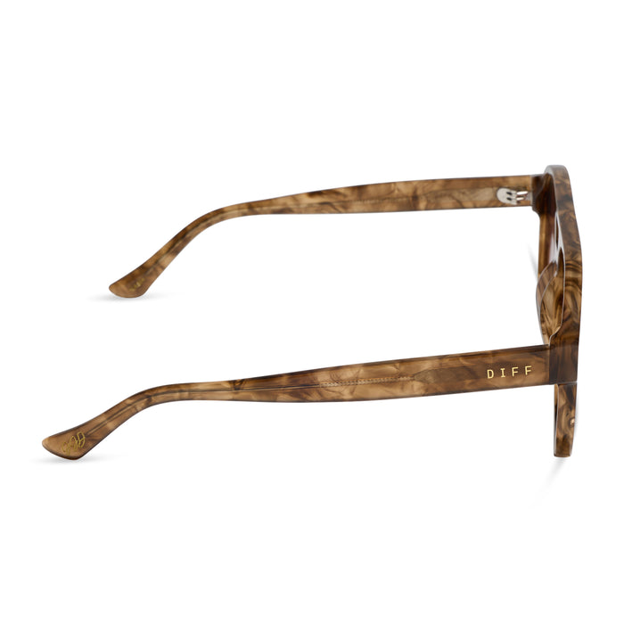 jessie james decker x diff eyewear featuring the nash navigator sunglasses with a black walnut tortoise frame and brown gradient lenses side view