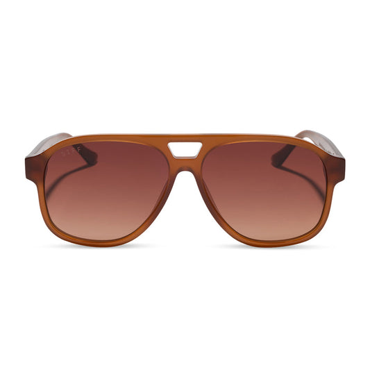 jessie james decker x diff eyewear featuring the nash navigator sunglasses with a milk caramel frame and brown gradient lenses front view