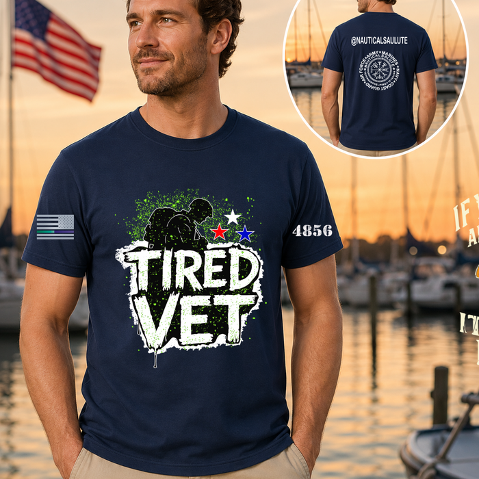 Nautical Salute Tired Vet Green District Perfect Tri Tee