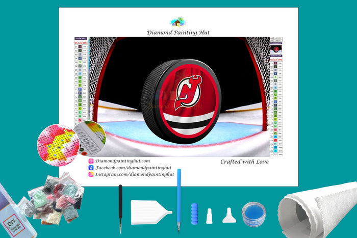 New Jersey Devils NHL Hockey Puck Diamond Painting-Diamond Painting Hut