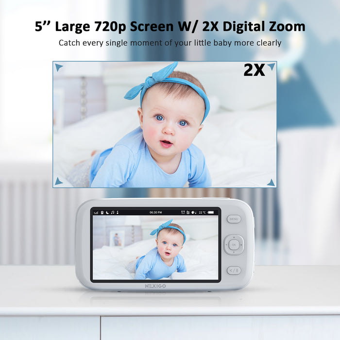 Video Baby Monitor has a 5" large 720p screen with 2X digital zoom.