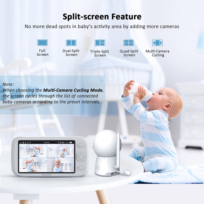 Monitor Screen Modes: Full Screen, Dual-Split, Triple-Split, Quad-Split, Multi-Camera Cycling.