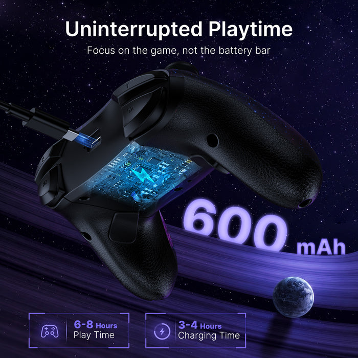 Rear view of Bluetooth controller with charging cable inserting.