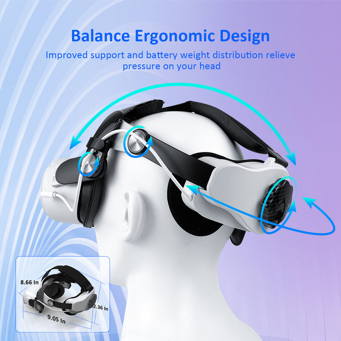The battery-equipped Head Strap improves support and weight distribution, reducing head pressure.