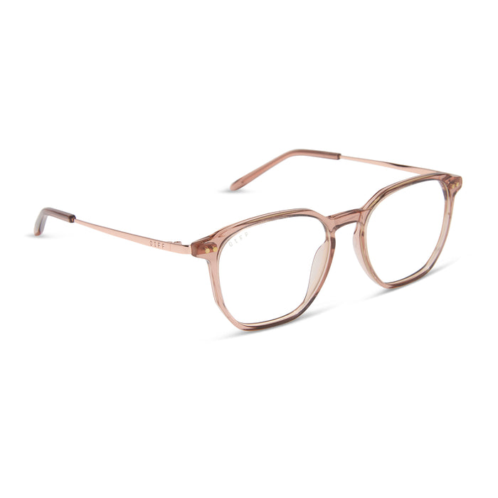 diff eyewear featuring the noel round prescription glasses with a  brown café ole frame angled view