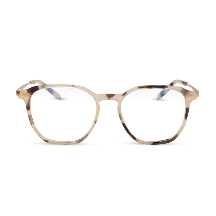 diff eyewear featuring the noel round prescription glasses with a cream tortoise frame front view