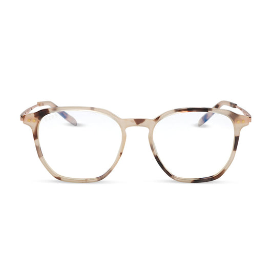 diff eyewear featuring the noel round prescription glasses with a cream tortoise frame front view
