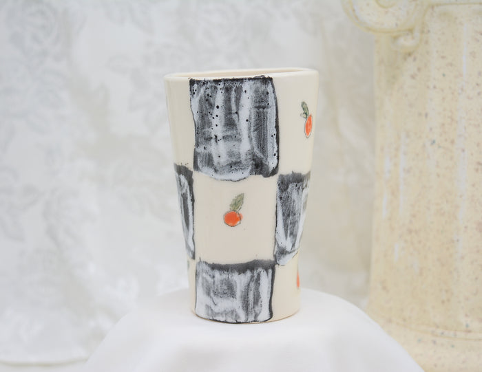 Orange and Black Dimpled Checkerboard Cup