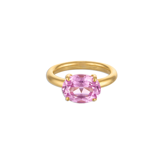 Oval Pinky Ring Rosé - vermeil pinky ring with pink lab gemstone oval
