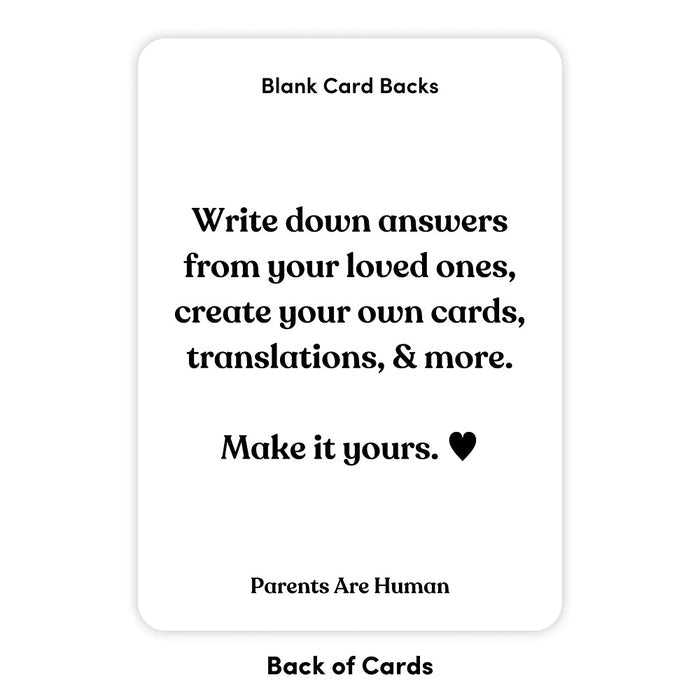 Parents Are Human: A Bilingual Card Game (English Edition) - Back of Card