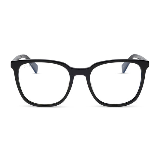 diff eyewear featuring the parker square blue light technology glasses with a black frame front view