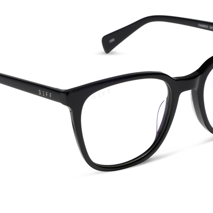diff eyewear featuring the parker square blue light technology glasses with a black frame detailed view