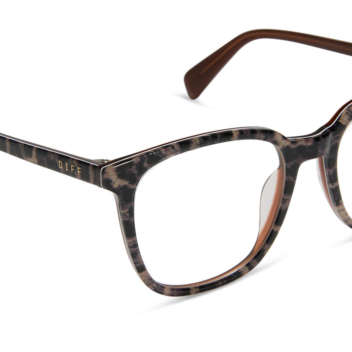 diff eyewear featuring the parker square prescription glasses with a leopard tortoise frame detailed view