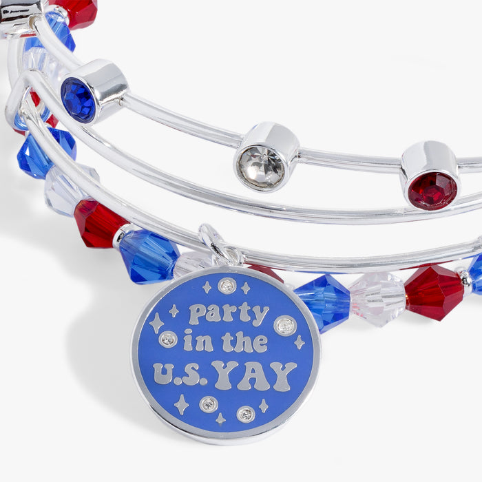 'Party in the U S Yay!' Patriotic Bangle Set of 3