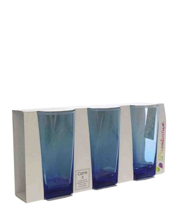 Pasabahce 3 Piece Workshop Carre Tumbler Set - Blue