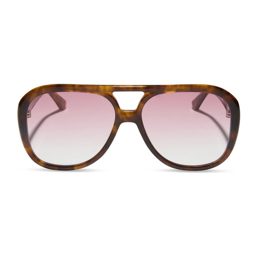 for love & lemons x diff eyewear featuring the pauline aviator sunglasses with a honey tortoise acetate frame and rose pink gradient lenses front view